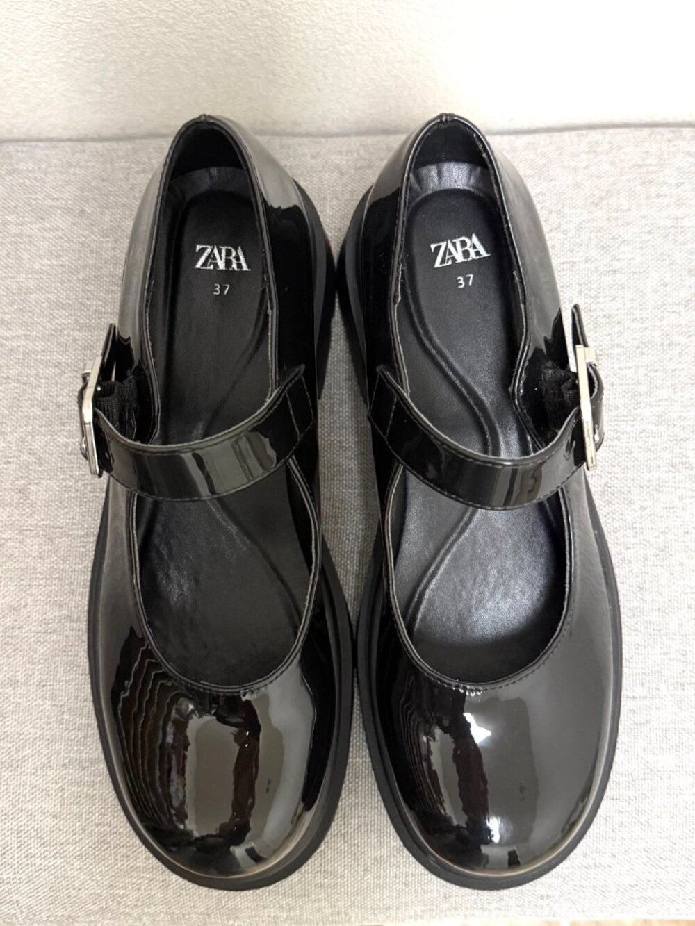 NWOT Zara Black Patent Mary Jane Chunky Lug Sole Platform Shoes Size 37 US 7 New